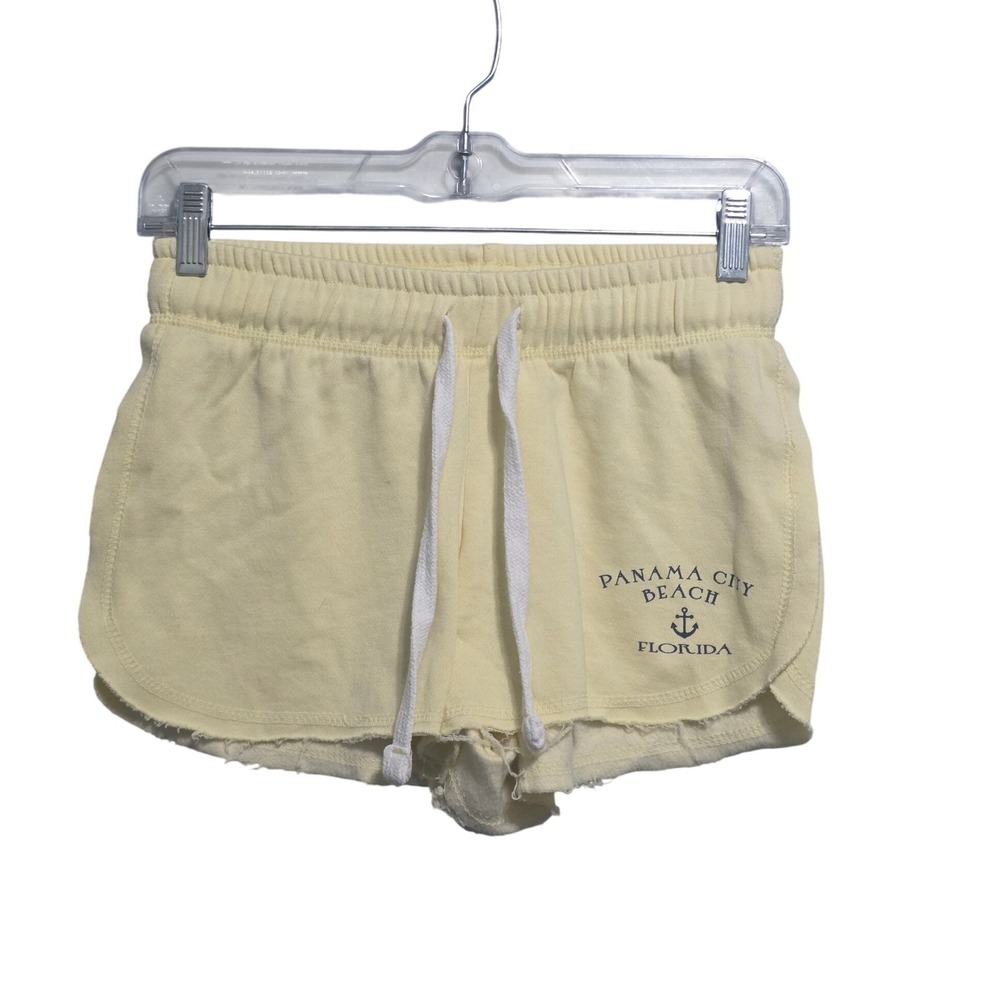Relaxx Panama City Beach Florida Yellow Sweat Shorts Women Medium Raw Hem Anchor